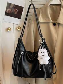 Matte Texture Large Capacity Fashionable Versatile Shoulder Bag, High-End Beach Bag, Tote Bag, Shopping Bag - Black - View 7