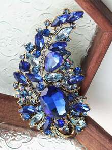 1pc Rhinestone Flower Brooch, Fashion Exaggerated Luxury Crystal Brooch Pin Accessory For Women - Blue - View 3