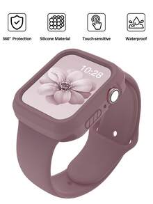 二合一运动硅胶表带和表壳，兼容 40mm、41mm、42mm、44mm、45mm、46mm 和 49mm 尺寸。柔软舒适的铆钉硅胶表带和灵活的开放式保护壳，兼容 Ultra/11/10/9/8/7/6/5/4/SE 型号。男女通用智能手表表带和表壳套装 - 矽膠錶帶+錶殼煙紫 - 查看 8
