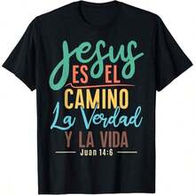 Christian T-Shirts In Spanish With Bible Verses John 4:16, Oversized Short Sleeve T-Shirt In Thick Cotton With Graphic Print, Casual Short Sleeve Top For Women - 黑色 - 查看 6