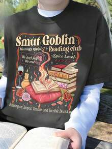 1 pieza Artsadd Smut Goblin Dark Romance Bookish Shirt, Camiseta de Club de Lectura Picante, Camiseta para Citas de Chicas con un Libro, Camiseta para Amantes de los Libros, 180g Algodón 100% - 1-negro - Ver 12
