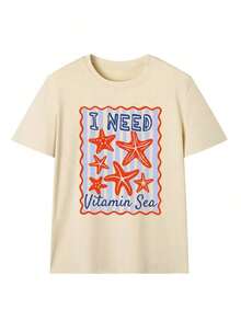 Camiseta de mujer de talla grande con estampado de estrella de mar "I Need Vitamin Sea", linda camiseta retro con estampado oceánico, cuello redondo y manga corta, estilo estético Y2K, estilo costero de abuela, ropa de calle de verano, top holgado, casual y transpirable, ropa preppy boho chic para vacaciones, camiseta con estampado de temática playera a la moda, perfecta para vacaciones en la playa, festivales de verano, despedidas de soltera, uso diario casual, salidas de fin de semana, paseos por la ciudad, citas en un café, conciertos de música, viajes, escapadas costeras, estilo urbano, reuniones de verano, fiestas en la piscina, ropa para el campus universitario, atuendo para resorts, evento con temática oceánica. - Albaricoque - Ver 2