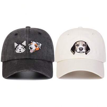 1 Stück Herren Baseball Kappe mit Katzen- und Hund-Stickerei, Straßen Hip-Hop Mode Casual Hut für Frühling, Herbst, Reisen, Strandurlaub