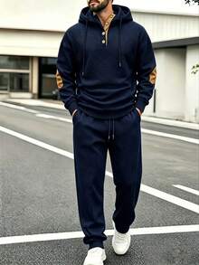 Men's Casual Fashion Set Knitted Jacquard Hooded Sweatshirt And Pants 2-Piece Set Knitted Jacquard Hooded Sweatshirt And Pants 2-Piece Set - Blue - View 1