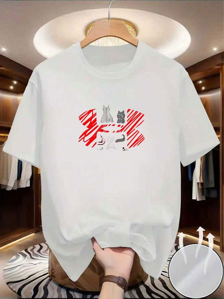 Esta camiseta de manga corta presenta un estampado de graffiti abstracto visualmente llamativo que actúa como su punto focal, con líneas dinámicas que transmiten un toque artístico. - [Blanco] - Ver 1