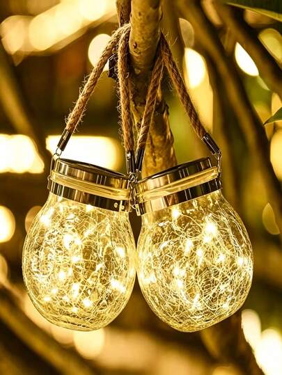 1pc Solar Crackle Glass Wishing Bottle Light - Waterproof, Optional Warm, White Or Colorful. Light Sensor. Rope Hanging. Suitable For Villa, Yard, Garden Path, Lawn Landscaping, Balcony, Terrace, Etc.