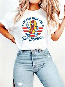 "4th Of July Just For Hot Dogs" T-Shirt, Funny Hot Dog T-Shirt, Independence Day T-Shirt, Retro American Patriotic Hot Dog T-Shirt - 白色 - 查看 7