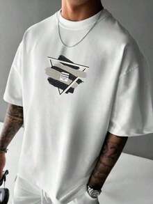 Camiseta de manga corta estampada para hombre, ropa casual de oficina, uso diario, 100% algodón. Camiseta con Estampado Geométrico y Letras para Hombre, 100% Algodón Puro 180GSM, Tallas S-3XL, Camiseta de Moda de Manga Corta con Cuello Redondo, Camisetas Casuales para el Día de los Caídos, Camiseta Básica Transpirable para Uso Diario, Combinación Unisex para Parejas, Atuendo de Moda Urbana para Hombres y Mujeres - Blanco - Ver 2