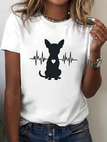 Talla grande - talla extra grande - camiseta de mujer, hecha de algodón puro, tela ligera y transpirable, diseño de cuello redondo, diseño estampado, corte de manga corta, adecuada para primavera y verano. - Blanco - Ver 6