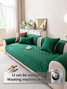 1pc Green Solid Color Diamond Pattern Sofa Cushion, Anti-Slip Durable And Wear-Resistant, Suitable For Pets, All-Season Use - Dark Green - View 7