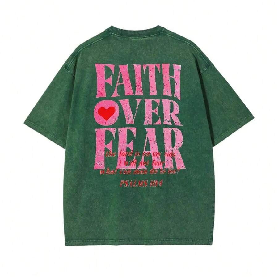 Camiseta Unisex Lavada "Fe Sobre el Miedo" - Verde - Ver 1