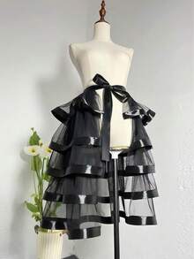 Váy lót rời 5 lớp viền ruy băng dài 60cm, kiểu Pháp Gothic, eo chun, váy dài thướt tha, lớp lót lưới xuyên thấu, váy lót lưới 3 lớp dễ thương, váy lót Lolita, thích hợp cho đám cưới, tiệc tùng, biểu diễn, chụp ảnh, cosplay, Halloween - Người nổi tiếng da đen trên Internet - Xem 13