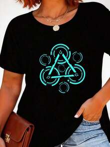 Camiseta gráfica Coheed And Cambria para mujer, de algodón, informal, de manga corta, cuello redondo, estilo minimalista, con estampado de anime/eslogan/banda, tela cómoda de elasticidad media, lavable a máquina - Versátil para uso diario, deportivo o ocasiones especiales. - Negro - Ver 1