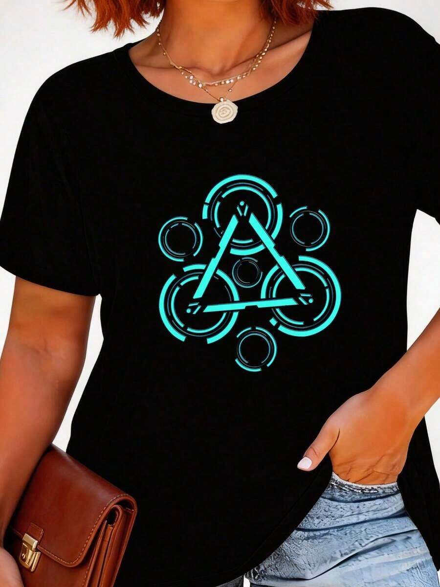 Camiseta gráfica Coheed And Cambria para mujer, de algodón, informal, de manga corta, cuello redondo, estilo minimalista, con estampado de anime/eslogan/banda, tela cómoda de elasticidad media, lavable a máquina - Versátil para uso diario, deportivo o ocasiones especiales. - Negro - Ver 1