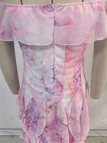Elegant Beach Dress With Straps, Chiffon, Ruffles, French-Style Flowy Design For Seaside Holidays - Pink - View 6