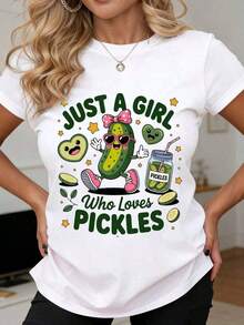 Solo Una Chica Que Ama Los Pepinillos, Camiseta Con Diseño Divertido De Pepinillos Para Mujer, Camiseta Gráfica Para Amantes De La Comida, Perfecta Para Uso Casual Y Deportivo - Blanco - Ver 7