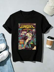 Svart unisex-t-shirt, tillverkad av 100% ren bomull, väger 220 gram, med ett slående tecknat tryck, perfekt för vardagsbruk med sneakers och framhäver individualitet. Det är en idealisk present till par, till jul och till alla hjärtans dag. Streetwear T-shirts, sommarblusar för kvinnor, sweatshirts för kvinnor, kortärmade T-shirts för kvinnor, strandkläder för kvinnor,  damkläder. - Svart - Visa 1