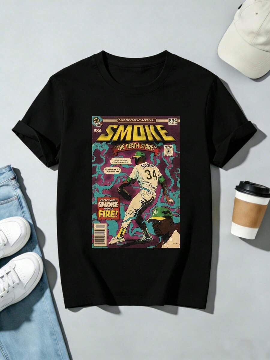 Svart unisex-t-shirt, tillverkad av 100% ren bomull, väger 220 gram, med ett slående tecknat tryck, perfekt för vardagsbruk med sneakers och framhäver individualitet. Det är en idealisk present till par, till jul och till alla hjärtans dag. Streetwear T-shirts, sommarblusar för kvinnor, sweatshirts för kvinnor, kortärmade T-shirts för kvinnor, strandkläder för kvinnor,  damkläder. - Svart - Visa 1