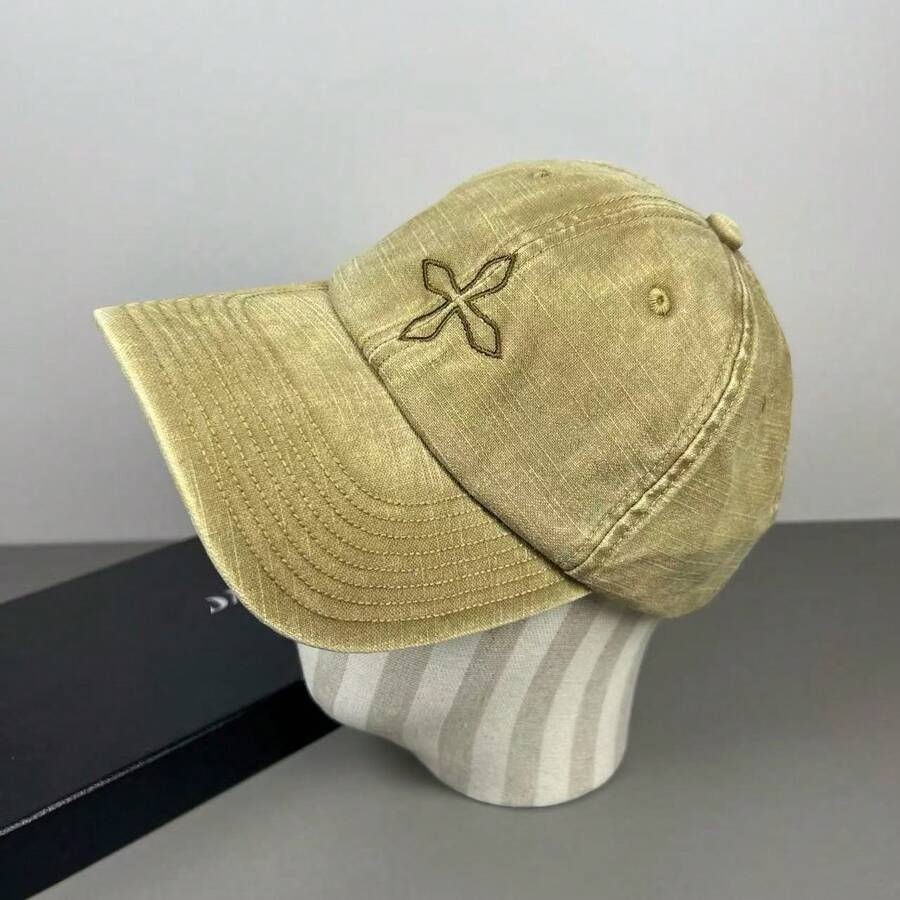 SMF刺繍柄のデニムカジュアルベースボールキャップ、サイズ調節可能 - カーキ - チェックする 1