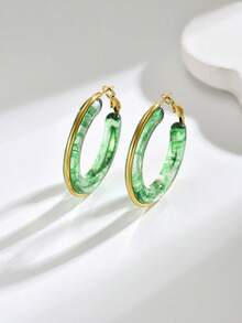 1 Pair Retro Exaggerated Tie Dye Acrylic Resin Hoop Earrings, Versatile Delicate High-End Elegant Earrings, Unique C-Shaped Large Ring Design, 4 Colors Available, Suitable For Commuting, Dating, Going Out, Great Gift For Friends And Family On Valentine's Day, Christmas, Halloween And Other Holidays - Yellow Gold - View 8