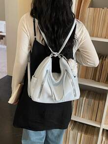 Bolso de hombro de gran capacidad, de textura mate y versátil, bolso de playa de alta gama, bolso de compras - Azul - Ver 3