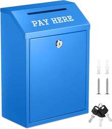Cash Box Money Collection Metal Donation Box With Lock Wall Mount Pre Drilled Mailbox Delivery Ballot For Home Office Outdoor Self Serve Stand In Black, Measuring 10.2 X 5.7 X 2.8 Inch - Blue - View 6