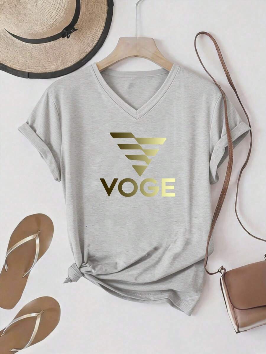 Talla grande - talla extra grande - camiseta de mujer, hecha de algodón puro, tela ligera y transpirable, diseño de cuello redondo, diseño estampado, corte de manga corta, adecuada para primavera y verano. - Gris Claro - Ver 1