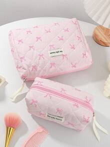 1 Piece/Set Floral And Bow Print Balletcore Travel Cosmetic Bag With Large Capacity, Makeup Bag, Cosmetic Bag, Toiletry Bag, Travel Packaging, Travel Accessories, Cruise Accessories, Student Dorm Accessories, Bridesmaid Gifts, Mother's Day Gifts, Birthday Gifts, Gifts For Friends And Teachers, Home Decor, Bedroom Decor, Jewelry Organizer, Lip Care Organizer, Nail Polish Organizer - Multicolor - View 18