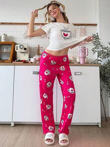 Una camiseta de manga corta para mujer con estilo retro americano, de corte holgado y con diseño estampado (los pantalones son solo para sugerencias de estilo). Esta pieza sencilla y elegante presenta un patrón de letras impresas con temática tropical, lo que la convierte en un elemento imprescindible para crear un look relajado de vacaciones, perfecto para ocasiones como el Día del Trabajo y el Día de la Independencia de México. - Blanco - Ver 10