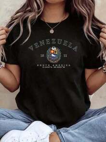 Women's T-Shirt With Vibrant  Taco Graphic Print, Crew Neck, Short Sleeve, Perfect For Everyday Wear, 190g, Summer Clothing For Women; Unisex Style - 黑色 - 查看 1