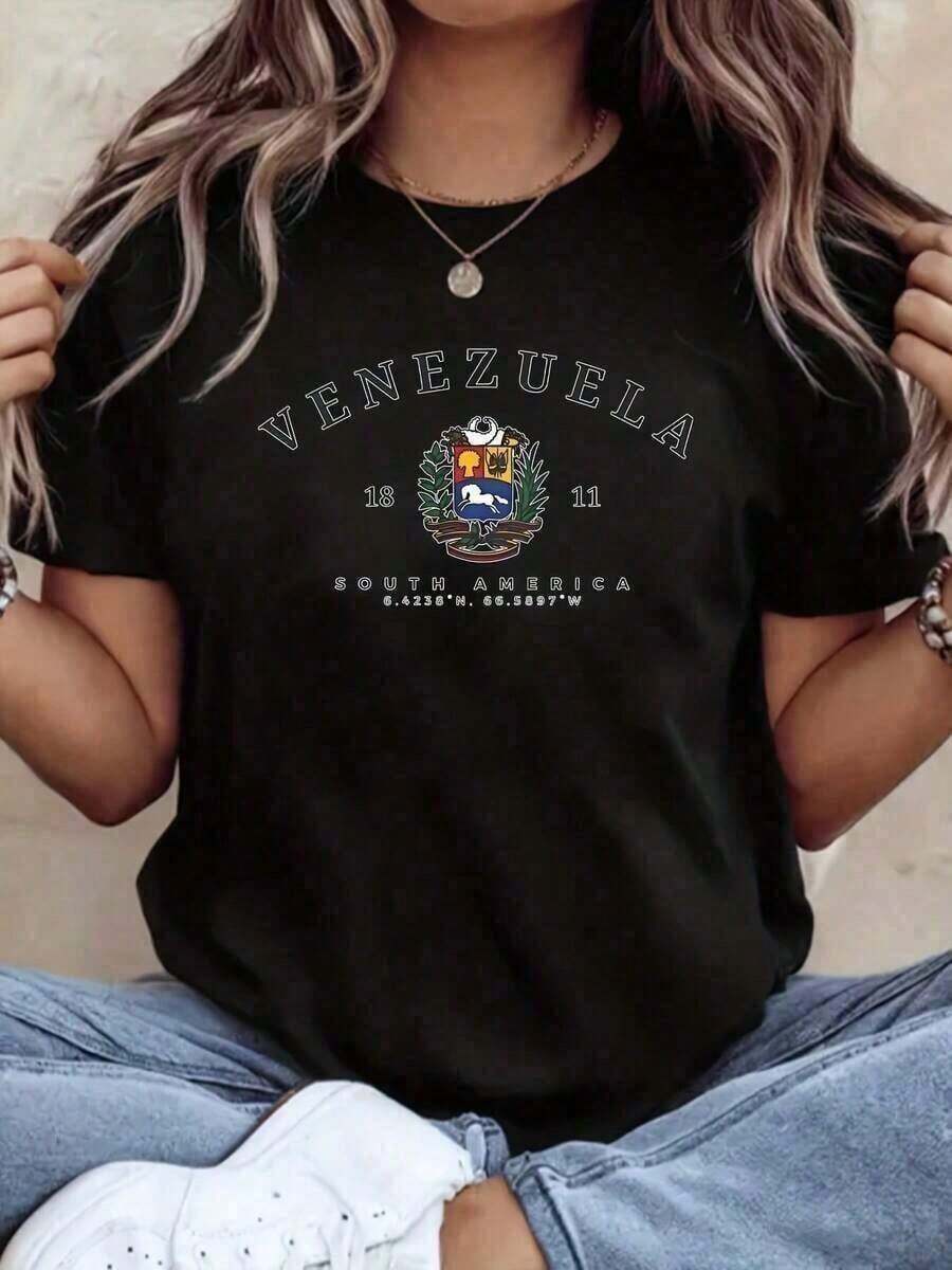 Women's T-Shirt With Vibrant Taco Graphic Print, Crew Neck, Short Sleeve, Perfect For Everyday Wear, 190g, Summer Clothing For Women; Unisex Style - 黑色 - 查看 1