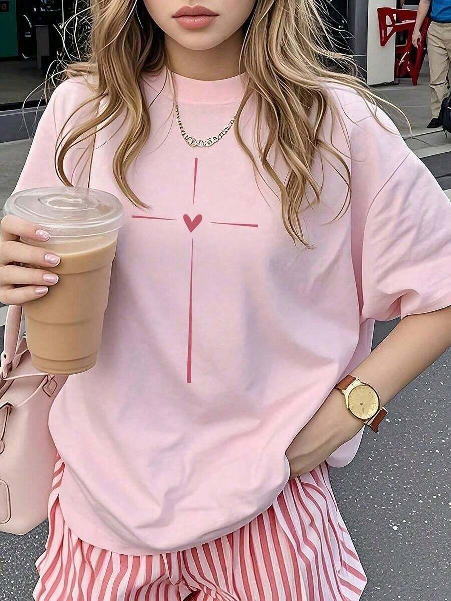 Camiseta Casual de Manga Corta y Cuello Redondo para Mujer - Estampado, Tela Suave y Cómoda, Lavable a Máquina, Tops de Verano Rosa - azul real - Ver 1