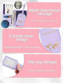 Manovix 1PC Multi-Color Matte PU Leather Passport Holder, World Map Pattern & Embossed Letters, Built-In Boarding Pass And ID Card Slot, Practical Travel Accessories For Flight, Cruise & International Travel, Birthday & Holiday Gift For Women Back To School - Purple - View 10