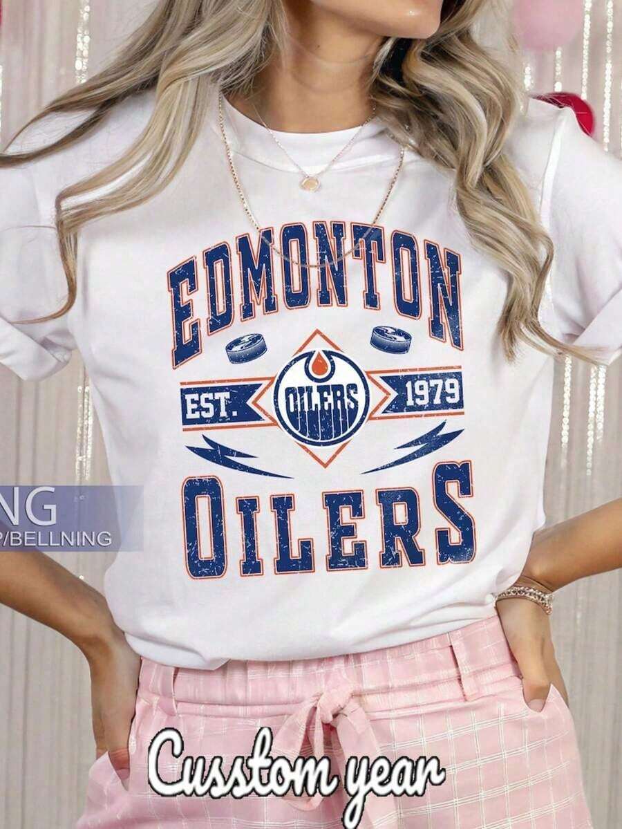 1 Piece Edmonton Vintage Hockey Sweatshirt, Edmonton Oilers Crew Neck Sweatshirt, Edmonton Hockey Jersey, Oilers Hockey Sweatshirt_180g 100% Cotton - 白色 5 - 查看 1