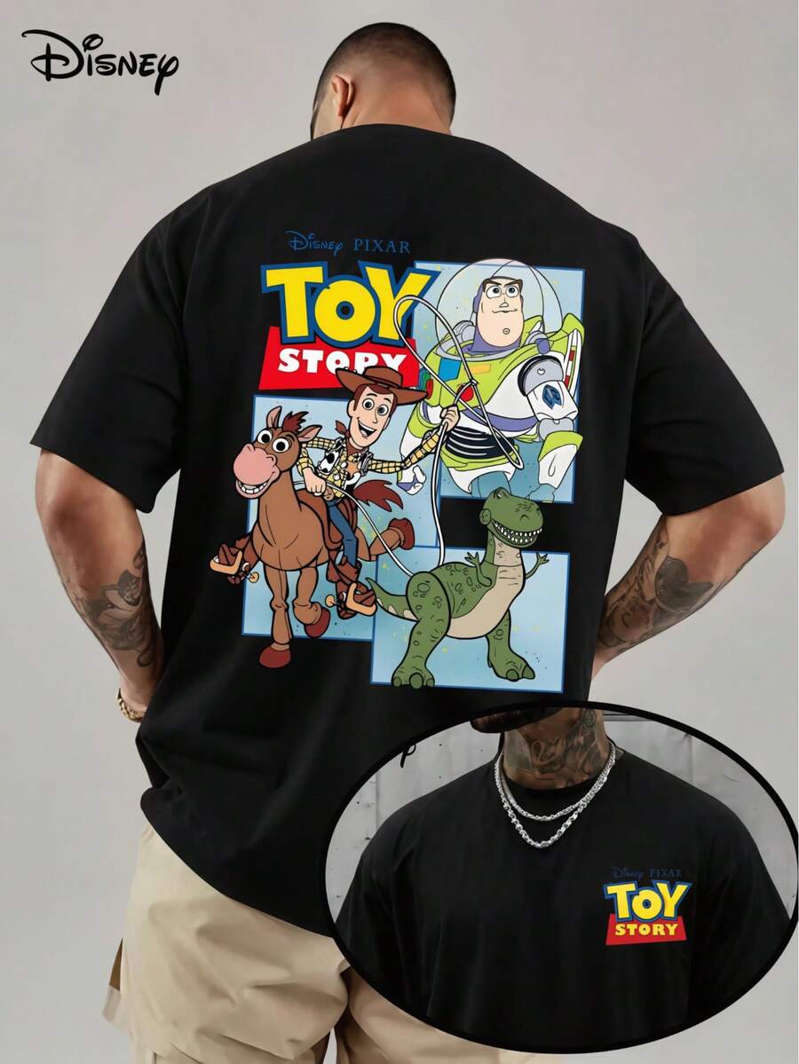 Disney Official Licensed Toy Story "You've Got A Friend In Me" Double-Sided Graphic T Shirts 100 Percent Cotton Disney Shirt Unisex - 黑色 - 查看 1