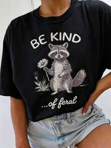 Camiseta Unisex Be Kind Of Racoon, 100% Algodón, Talla Grande, Camiseta Sarcástica e Irónica, Regalo de Salud Mental para Ella - Negro - Ver 7