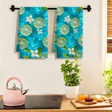 1 pieza/2 piezas/4 piezas Paños de cocina de poliéster, estampado de lima fresca y floral, tela suave, absorbente y de secado rápido, lavable y reutilizable, adecuado para la limpieza de la cocina y la decoración del hogar - Multicolor - Ver 8