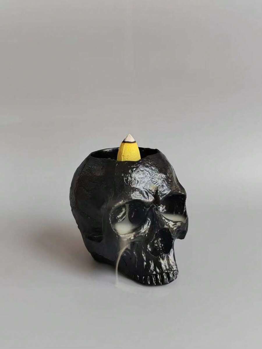 1pc Resin Creative Home Decor Backflow Incense Holder, Vintage Skull Candle Base Candlestick, Atmosphere Decoration Prop For Desk - 1PC - View 1