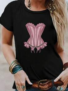 Talla grande - talla extra grande - camiseta de mujer, hecha de algodón puro, tela ligera y transpirable, diseño de cuello redondo, diseño estampado, corte de manga corta, adecuada para primavera y verano. - Negro - Ver 6