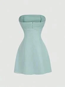 MOD Vestido mini elegante y brillante de color rosa - Verde - Ver 2