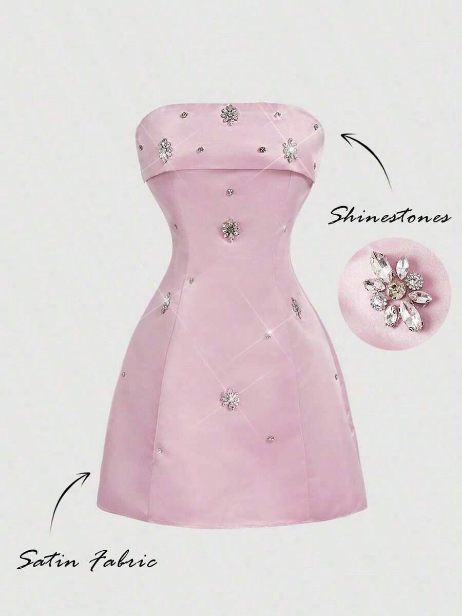 MOD Vestido mini elegante y brillante de color rosa - Rosa - Ver 1