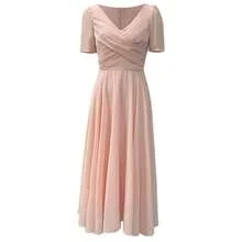 Nuevo vestido femenino ajustado con falda amplia, color sólido, vestido de fiesta y noche elegante - Rosa - Ver 6