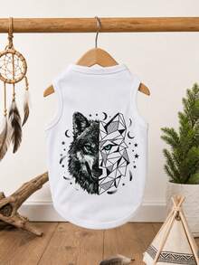 LUCKIE PAW 1pc Wolf Portrait Pattern Pet Vest, Physical Flea Prevention, Reduces Shedding, Insulated And Breathable Dog Vest, Suitable For Large And Small Dogs And Cats, Indoor And Outdoor Use - White - View 5