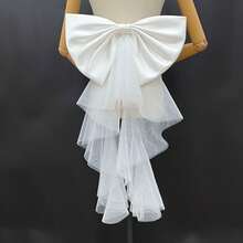 1pc White Satin Oversized Bow Backpiece Accessory, Asymmetrical Mesh Ribbon Waist Decor,Summer,Beach,Wedding - Multicolor - View 14