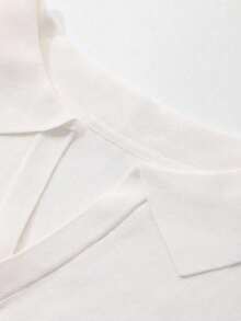 Suéter holgado de punto de unicolor con cuello, estilo casual y de negociospara mujer - Blanco - Ver 4