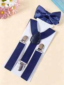 1 Set Solid Color Bow Tie And Suspenders Set For Teens, Suitable For Weddings, Parties, Birthdays, Christmas, Halloween, School Events, Boys And Girls' Daily Wear - one-size - View 14