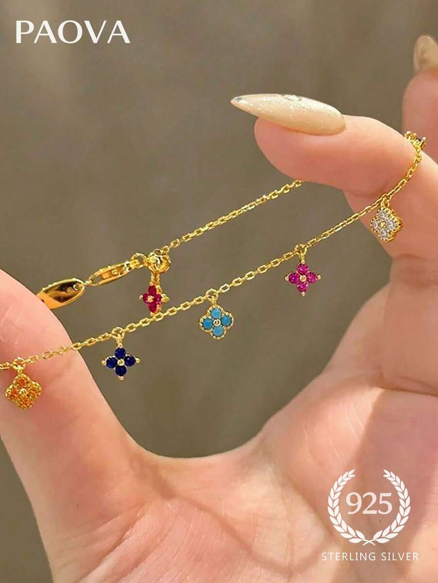 1pc Exquisite Summer Dopamine Rainbow Candy Star Zirconia Bracelet, , Elegant Minimalist Chain Jewelry, Sister Friendship Gift