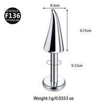 1pc F136 Titanium Alloy Mini Devil Horn Internally Threaded Labret Stud, Taper Earring Piercing Jewelry Replacement, 0.9 Gauge - Lip Stud (1 Piece) - View 4