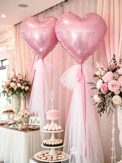 3pcs Pink Heart Balloon Princess Theme Set, Includes 18" Pink Heart Balloon, Pink Backdrop, Suitable For Coquette Birthday Decor, Bridal Shower, Wedding, Engagement, Anniversary, Birthday, Valentine's Day Decor, Bachelorette Party, Baby Shower, Girl's Birthday Party, Princess Party, Gender Reveal, Tea Party, Indoor & Outdoor Backdrop Decoration