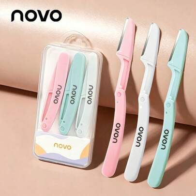 NOVO 1/2 Sets de recortadora de cejas plegable con caja de almacenamiento, set de maquinilla de afeitar de cejas multicolor para el recorte del vello facial y el cuidado de la barba, herramienta de aseo para mujeres, ideal para uso diario o viaje, maquillaje, tocador, viaje, dormitorio, accesorios de maquillaje